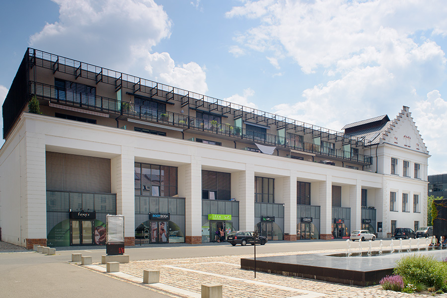 Holešovický pivovar Praha po rekonstrukci pohled z vnitrobloku